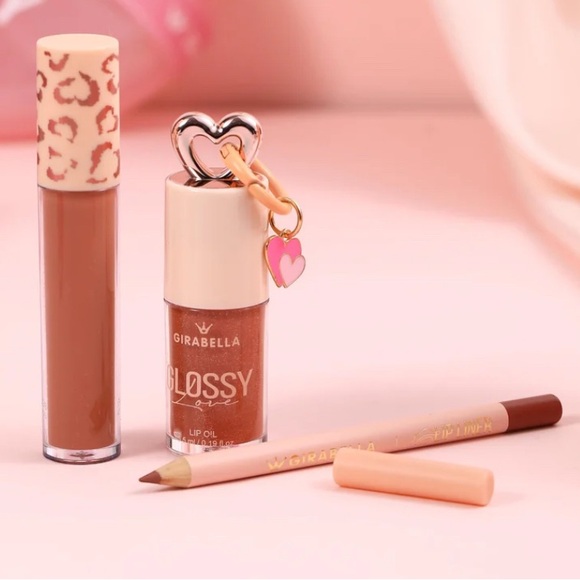 Girabella Chromatic Kisses Brown Glitter Oil Lip Liner Gloss Kit Heart Bag Charm - Picture 2 of 2